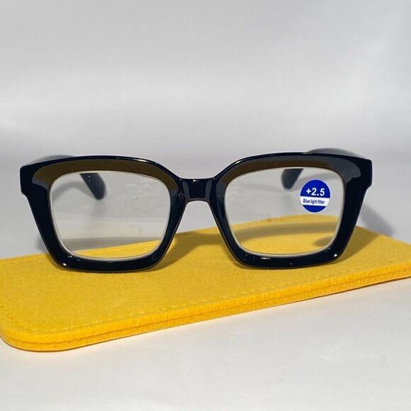 1092 Claudia 2.5 Black Oversize Reading Glasses Readers Square Concave Reader… main image 5